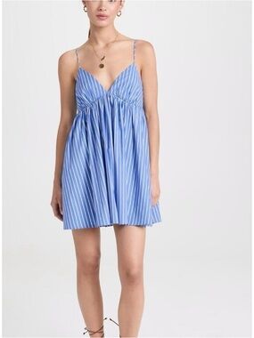 Reformation Amara Dress Tribune Stripe Blue White Poplin Size Large Summer